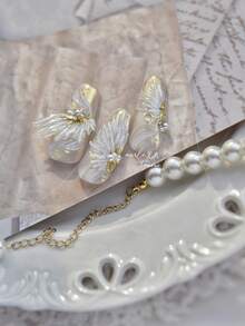 1张优雅天使翅膀天鹅皇冠美甲贴纸，自粘式镀金白色/黑色翅膀贴花，适用于DIY美甲、美甲配件、母亲节礼物、美甲用品 - 彩色 - 查看 6