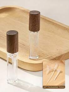 Zestaw 2 buteleczek podróżnych na perfumy z możliwością ponownego napełnienia (5 ml/10 ml/15 ml) - miniaturowe szklane butelki z drewnianą zatyczką, bez PVC i bezzapachowe, przenośny zestaw prezentowy dla kobiet, przyjaciółek, najlepszych przyjaciółek (zawiera narzędzia do napełniania)