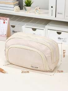 1pc 3-Layer Canvas Pencil Case With Clear Window, High-Quality Japanese Style, Extra Large Capacity Student Stationery Bag (7 Colors),Pencil Pouch,School Bag