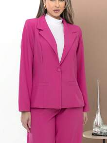 Women's Blazer And Tailored Pants Set - Hot Pink - View 8