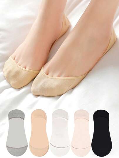 5 Pairs Women's Socks Soft Breathable Ankle Short Socks Spring Summer Solid Color White Black Anti-Slip Boat Sock
