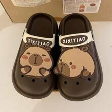 XIXITIAO Couple's Capybara Hollow Slippers, EVA Flat Non-Slip Casual Sandals, Suitable For Outdoor/Beach, Multiple Solid Colors Classic Flat Hollow Slippers, Fashionable Capybara Pattern Beach Outdoor Ladies Sandals - Coffee Brown - View 6