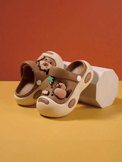 1 Pair Girls Cute Anti-Slip Flat Slippers, Home Beach Resort Style Breathable Sandals, Suitable For Summer