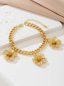 1 件金色粗链和 5 瓣花饰脚链，女士珠宝
