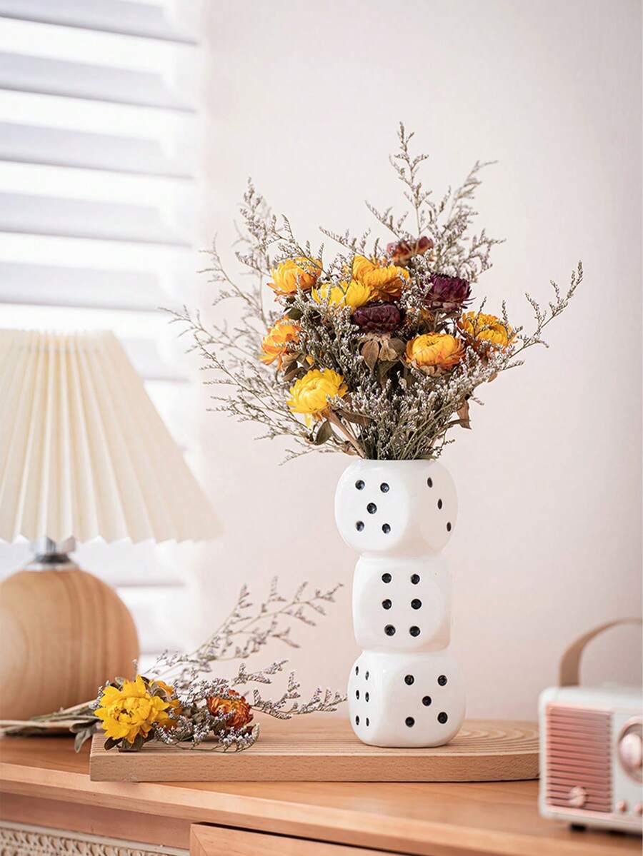 Creative Artistic Modern Nordic Geometric Small Flower Vase, Practical Hydroponic Ceramic Floral Decor For TV Stand, Home Decor - White - View 1