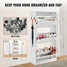 VEVOR Shoe Cabinet With 3 Flip Drawers, Shoe Storage Cabinet For Entryway, Free Standing Shoe Storage Organizer With Side Hooks For Heels, Boots, Slippers In Hallway, Living Room - 3個抽屜 - 查看 5