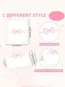 6 piezas Tarjetas de mesa con lazo rosa, tamaño 2x3.5 pulgadas, lindas, en blanco, apropiadas para boda, cumpleaños, camping, etiquetas de nombre y ubicación, suministros de decoración de escritorio para fiestas