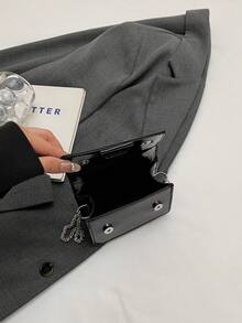 Mini Square Bag Metallic Crocodile Embossed Flap , Funky, Punk & Bag For Street Wear - Black - View 4