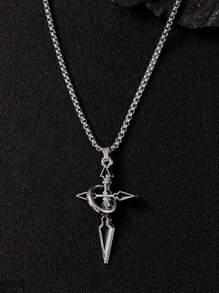 1 pieza Collar con colgante de cruz para hombres, accesorio de cadena de moda, regalo del Día del Padre, accesorios de vuelta al colegio, Halloween, estilo punk