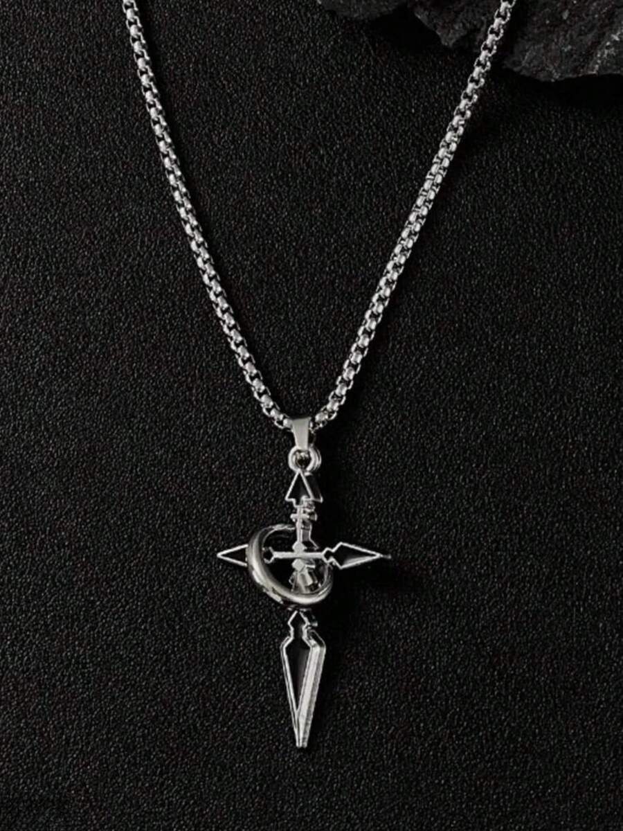 1 pieza Collar con colgante de cruz para hombres, accesorio de cadena de moda, regalo del Día del Padre, accesorios de vuelta al colegio, Halloween, estilo punk