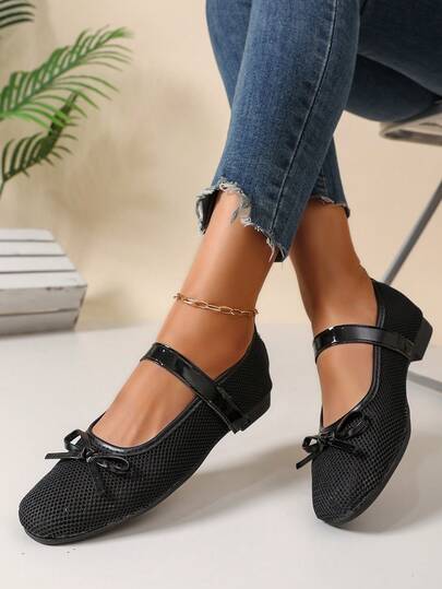 Pantofi pentru femei de primăvară/vară casual cu fundă, plasă, respirabil, potrivite pentru birou, navetă, în aer liber, camping, cumpărături