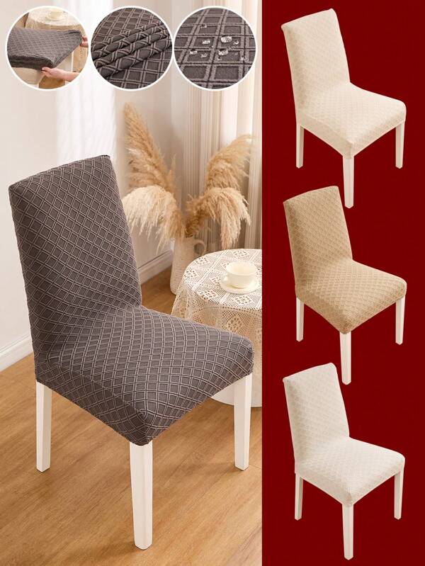 4pcs/6pcs Simple Style High Elastic Chair Cover Polar Fleece Jacquard Waterproof Dining Chair Seat Cover Four Seasons General Suitable For Dining Room Kitchen Living Room Bedroom Room Decoration Advanced Sense Of Home Fabric
