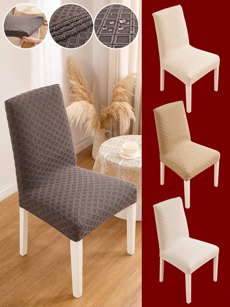 4 buc/6 buc Huse pentru scaune cu elasticitate înaltă, în stil simplu, polar fleece, jacquard, impermeabilă, pentru scaun de sufragerie, patru anotimpuri, general potrivită pentru sufragerie, bucătărie, sufragerie, dormitor, decorare a camerei, senzație avansată de țesătură acasă - Kaki - Vizualizare 1