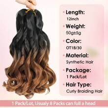 1 Pack French Curl Braiding Hair 12 Inch Pre Stretched Bouncy Curly Hair Easy Braid Crochet Hair Wavy Texture Synthetic Hair Extensions For 50g/Pack