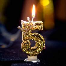 Handmade Sparkling Gold Crown Numeral Candle For Birthday Celebration, Wedding, Anniversary, Theme Party Cake Decor - Gold - View 23