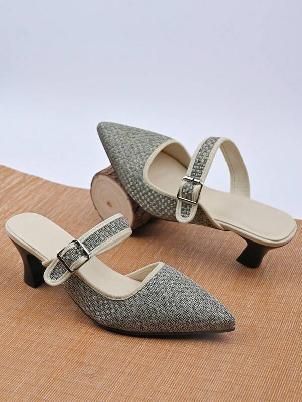 Sandalias de tacón alto para mujer, unicolor, puntera puntiaguda, tejido transpirable, zapatos de vestir de moda de tacón alto para el verano