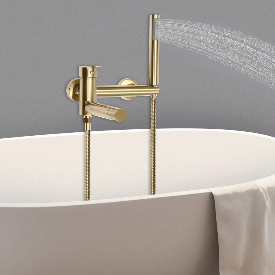 YUNRUX Grifo de bañera con termostato Grifo de bañera Conjunto de ducha Grifo mezclador - Dorado - Ver 1