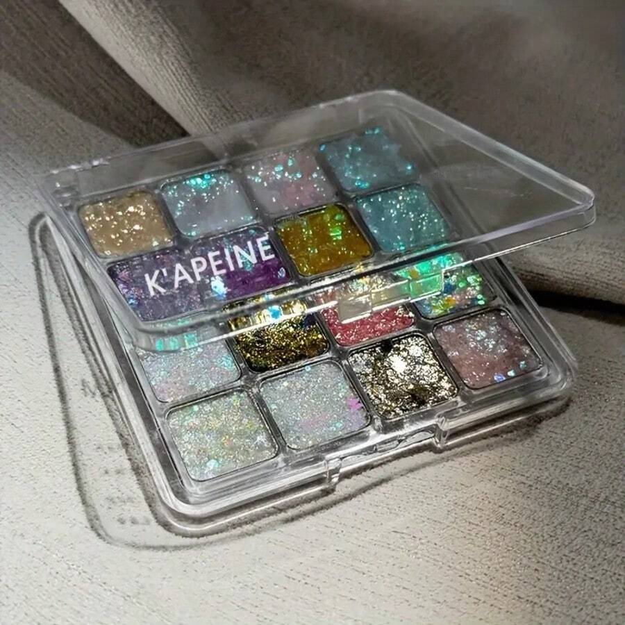 K'APEINE 16 色闪光眼影盘 - 金属质感，轻盈防水配方，持久闪光，适合节日妆容，多色闪光，彩虹效果，非常适合圣诞节或特殊场合，化妆盘 - picture color - 查看 1