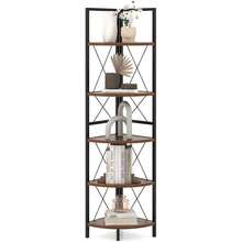 5-Tier Corner Bookshelf With Metal Frame, Corner Standing Shelf, Freestanding Storage Shelf, Plant Stand, Ladder Stand, Storage Shelf For Office, Living Room & Kitchen (Rustic Brown) - 棕色 - 查看 8