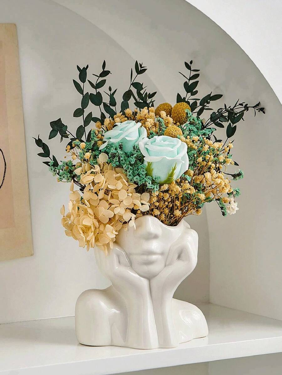 白色多面花瓶，女性半身像花瓶，波西米亚极简主义装饰花瓶，现代北欧风格，适用于家居、客厅、办公室、书架装饰、节日装饰、生日、毕业典礼、家居装饰，玻璃花瓶
