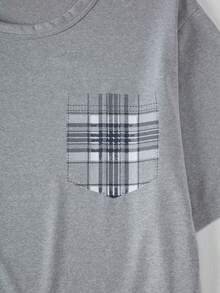 2pcs Men's Lightweight Pajama Set, Short Sleeve Top And Long Pants, Men's Spring/Summer Plaid Striped Loungewear Set - Light Grey - View 5