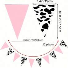 1 Pieza Banderines con estampado de vaca, Banderines con estampado de vaca Suministros para fiesta de cumpleaños para decoración del tema de vaquero occidental, decoración de fiesta temática de animal, decoración de fiesta - Multicolor - Ver 2