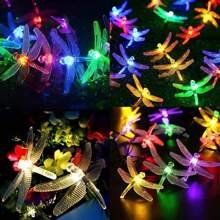 1pack 5M/16.4Ft 20LED Solar Powered Dragonfly Light Waterproof Hanging Decorative Lamp With 8 Lighting Mode For Indoor Outdoor Garden Wedding Party Birthday Patio Fence Tree Decoration