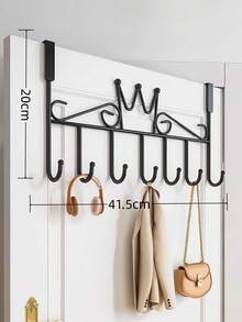 1pc 7-Hooks Over The Door Organizer Hooks, Metal Material, Wall Mounted Rack, Coat Hanger, Towel Rack, Storage Hang Rack, Wall Decor Frame, Perfect For Hanging Towels, Clothes, Hats, Wallets And Bathrobes, Home Decor, Furniture Storage - Black - View 6