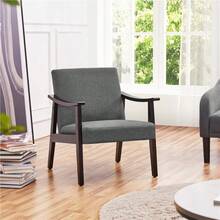 Mid - Century Modern Charm: Light Brown Faux Leather Accent Chair With Sturdy Wooden Frame - darkgrayfabric - View 3