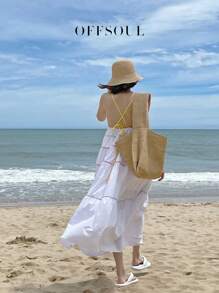 Bolsa de praia coreana de palha de vime tecida à mão, grande capacidade, estilo férias, casual, viagem, desleixada, chique, estilo, bolsa de ombro, axila, grande