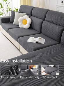 1 件弹性加厚沙发座垫套，现代简约四季通用防滑全包裹座垫，防尘可洗，适用于 L 型和 1/2/3/4 座沙发，宠物友好型家居装饰 - 深灰色 - 查看 6