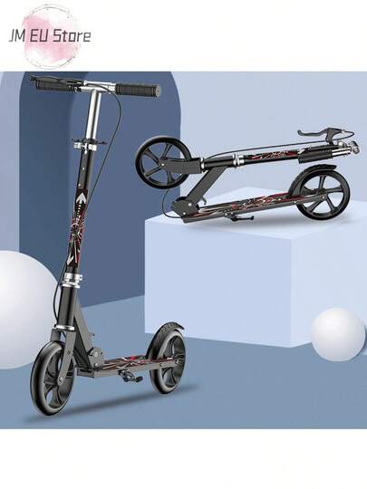 LIPETY Tragbarer, faltbarer Roller mit großen Rädern – einfaches Zusammenklappen mit nur einer Berührung, verstellbarer Lenker, 100 kg Tragkraft, Hinterrad-Fußbremse für eine ruhige Fahrt, geringes Gewicht, stoßfeste Federung – ideal für den Stadtverkehr