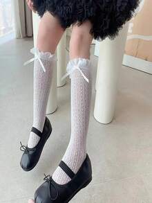 1pc Solid Color Over-The-Knee Long Lolita Stockings, Polyester Fiber, Suitable For Summer - Multicolor - View 7