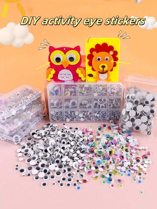 1 صندوق ملصقات عيون متحركة كرتونية واقعية DIY ، تقريباً 750 قطعة / صندوق ، ملصقات عيون ملونة ورموش زخرفية ، مناسبة للفنون والحرف اليدوية ، الدمى ، حبيبات عيون سوداء وأبيض وأسود ، ملصقات عيون بلاستيكية صغيرة لديكور الدمى ، اكسسوارات للفنون والحرف اليدوية DIY (أنماط ألوان عشوائية) ، مستلزمات مدرسية ، العودة إلى المدرسة