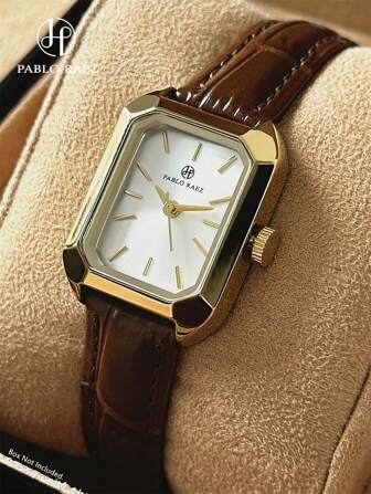 Pablo Raez 1pc 18K Gold Ladies Watch Rectangle Golden IPG Plated Women Watch Stainless Steel Square Case Top Brand New AAA Design Dress Quartz Retro Watch Elegant Lady Fashionable White Face With Solid Bar Scales