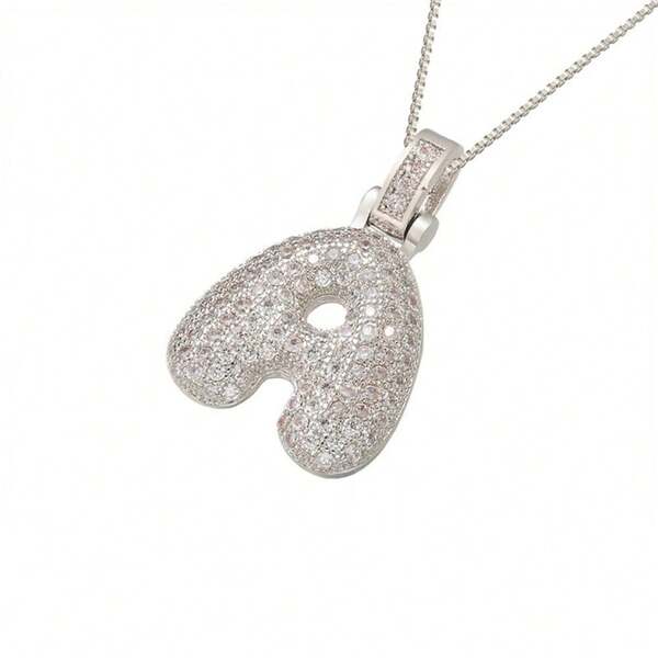 Collana da donna in acciaio inossidabile con lettere a bolle, con zirconi brillanti, 26 lettere dalla A alla Z, collana con ciondolo a forma di palloncino di pregio