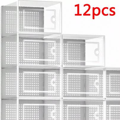 12Pcs Transparent Clear Shoe Storage Box Rack Plastic Organizer Boxers Stackable