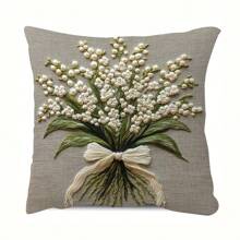 4 piezas/1 pieza Funda de almohada con elegante estampado de lirio del valle, decoración del hogar | 45 x 45 cm | Cierre con cremallera | Tela suave y cómoda - , resistente a la decoloración, lavado a mano, adecuada para la decoración moderna de la sala de estar y el dormitorio, jardín, coche, decoración del hogar. Sin relleno de almohada