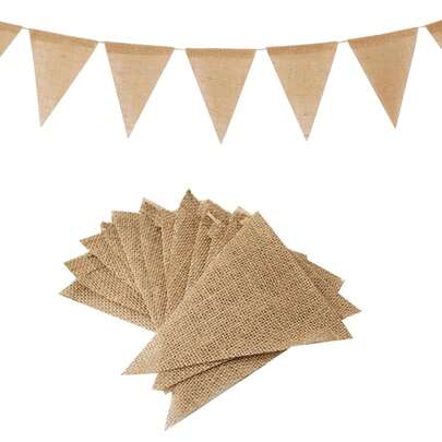 13pcs 3.5m Reusable Linen Triangle Pennant Banner - Vintage Burlap Triangular Flags Bunting For Party Decor, Classroom, School, Carnival, Wedding, Christmas, St. Patrick's Day, Easter, Valentine's Day, Mother's Day, Teacher's Day, Graduation, Festival, Carnival, Gatherings, Events, Graduation Ceremony, Country Style Wedding, Birthday Decor, Holiday Decor And Home Hanging Decoration