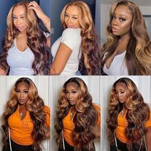 Highlight HD Lace Front Human Hair Wigs P4/ 27 Ombre Brown Colored Brazilian Body Wave HD Lace Frontal Wig For Women Pre Plucked Transparent Lace Wig - S4/27 - 查看 4