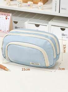 1pc 3-Layer Canvas Pencil Case With Clear Window, High-Quality Japanese Style, Extra Large Capacity Student Stationery Bag (7 Colors),Pencil Pouch,School Bag