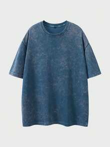 Shwiy 男士复古水洗龙图案 T 恤，日本动漫卡通印花短袖休闲上衣，御宅风格，emo，2000 年代风格 - 藍色 - 查看 2