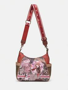 Sweet & Candy Women's Fashionable PU Leather Crossbody Bag, Cute Cartoon Print Butterfly Design, Popular Original Creation, Lightweight And Portable For Travel, School, Commuting, Vintage, College Style - Pink-a - View 1