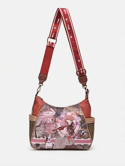 Sweet & Candy Fashionabla PU-läder Crossbody-väska för kvinnor, söt tecknad fjärilsdesign, populär originalskapelse, lätt och bärbar för resor, skola, pendling, vintage, collegestil