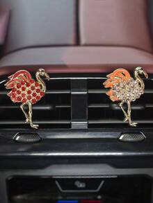 Luxury Alloy Rhinestone Flamingo Shaped Air Freshener Car Vent Clip Decor - Flamingo - View 6