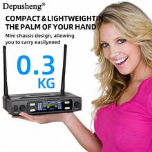 Depusheng X2 Wireless Microphone UHF Handheld Dual Channels Dynamic Mic For Karaoke Wedding Party Band Show Church - 黑色 - 查看 6