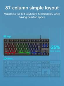 1 Stück K87Pro RGB hinterleuchtete Gaming Mechanik-Gefühl Tastatur, kompakte 87-Tasten kabelgebundene Membrantastatur