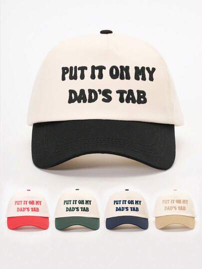 1pc Embroidered "Put It On My Dad's Tab" Colorblock Baseball Cap, Adjustable Sun Protection Casual Hat Suitable For Spring/Autumn Travel, Versatile Sunshade Hat, Y2K Style For Youth