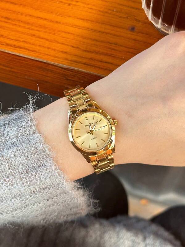 sottas Nuevo reloj de mujer dorado Versión coreana, simple, atmosférico, casual, versátil, resistente al agua, cuarzo, correa de acero
