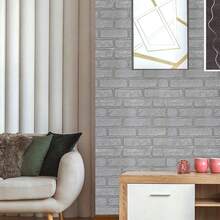 10PCS White 3D Tile Brick Wall Sticker Soft Self-Adhesive Waterproof Foam Panel - Silver Gray - View 2